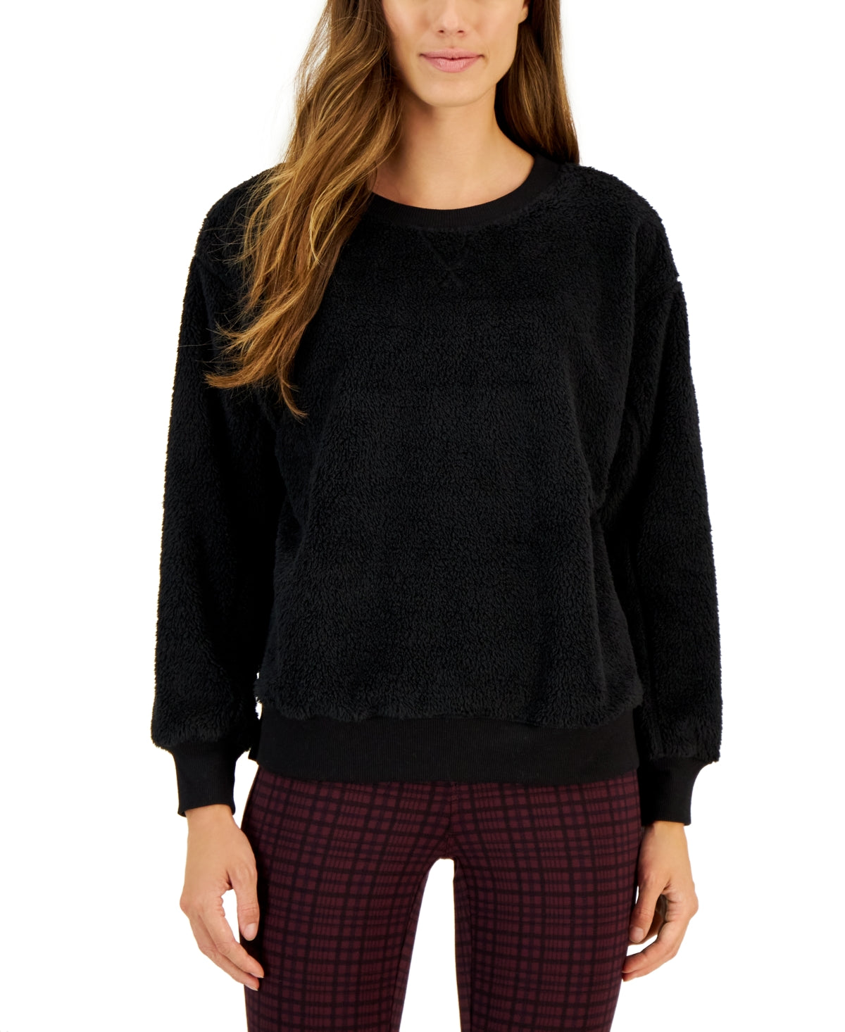 Suéter feminino Sherpa de manga comprida Style &amp; Co, preto, tamanho X-G
