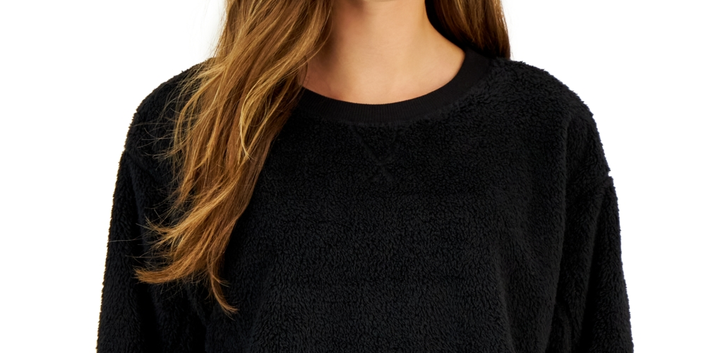 Suéter feminino Sherpa de manga comprida Style &amp; Co, preto, tamanho X-G