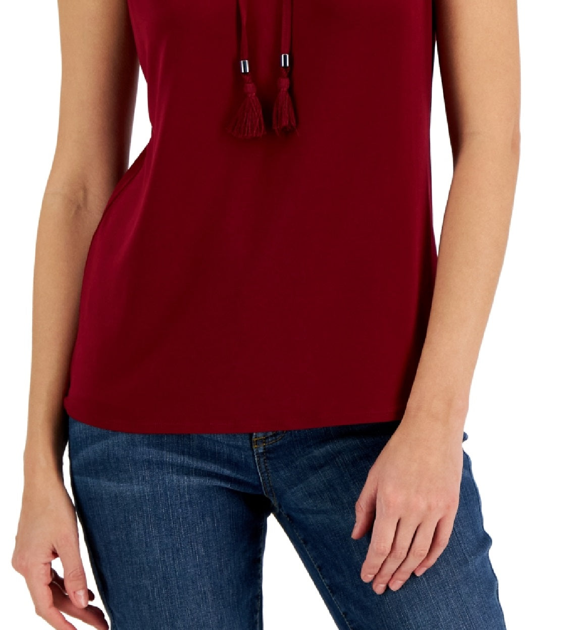 Blusa feminina de crochê sem mangas com decote dividido e tamanho médio, vermelha, da INC International Concepts