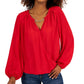 Blusa feminina com acabamento em ferragens e sobrepeliz INC International Concepts, vermelha, tamanho médio
