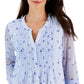 Blusa feminina estampada Charter Club Pintuck azul tamanho grande
