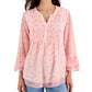 Charter Club Blusa feminina com estampa floral e pregas, vermelha, tamanho XX-G