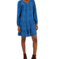 Vestido feminino estilo camponês estampado com decote em V, azul, tamanho grande