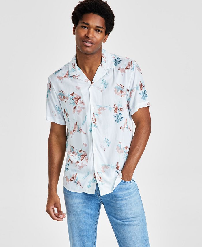 Camisa masculina com estampa abstrata e estampa de acampamento da INC International Concepts, branca, tamanho XX-G