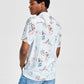 Camisa masculina com estampa abstrata e estampa de acampamento da INC International Concepts, branca, tamanho XX-G