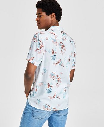 Camisa masculina com estampa abstrata e estampa de acampamento da INC International Concepts, branca, tamanho XX-G