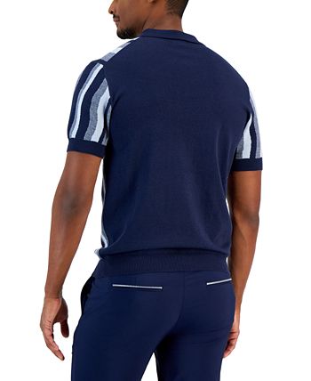 Camisa polo de malha Alfani masculina com ajuste clássico, listras onduladas e zíper 1/4, branca, tamanho extragrande