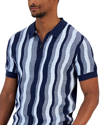 Camisa polo de malha Alfani masculina com ajuste clássico, listras onduladas e zíper 1/4, branca, tamanho extragrande