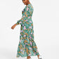 Vestido longo feminino Bar III de chiffon floral, manga comprida, verde, tamanho pequeno grande