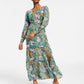 Vestido longo feminino Bar III de chiffon floral com manga comprida, verde, tamanho pequeno e pequeno