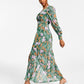 Vestido longo feminino Bar III de chiffon floral com manga comprida, verde, tamanho pequeno e pequeno