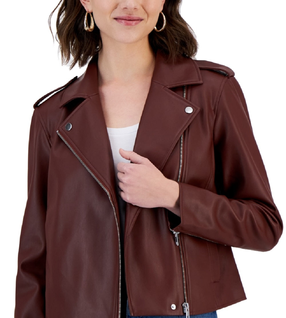 Jaqueta feminina de couro sintético INC International Concepts, marrom, tamanho extragrande
