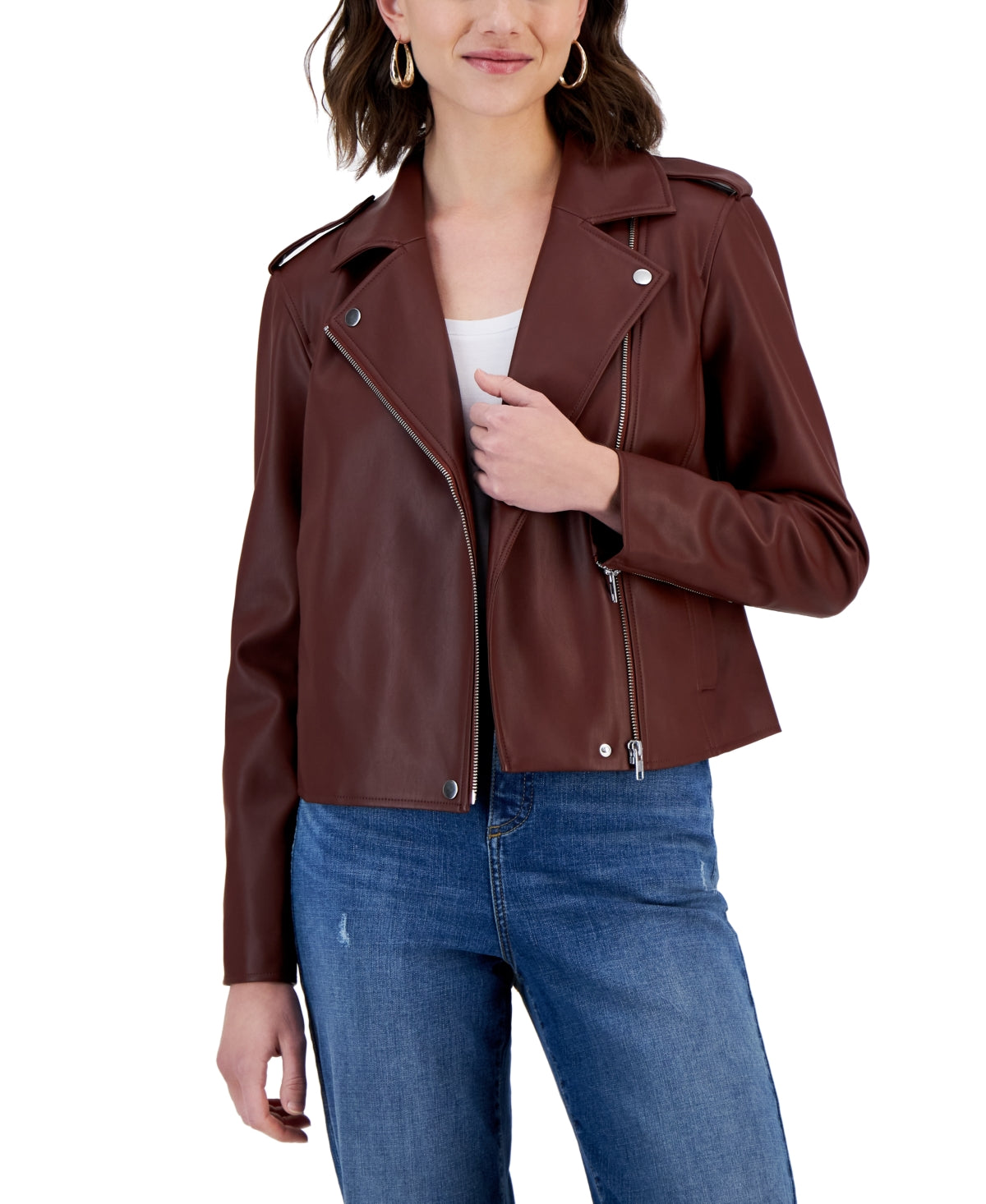 Jaqueta feminina de couro sintético INC International Concepts, marrom, tamanho extragrande
