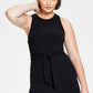 Vestido midi de malha canelada Bar III feminino, preto, tamanho pequeno, extragrande