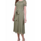 Vestido feminino NY Collection com manga curta e cinto, bolinhas suíças, verde, tamanho pequeno grande