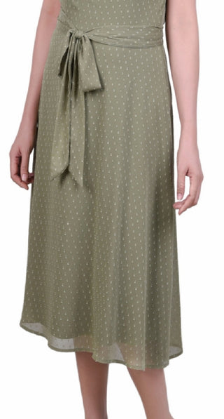 Vestido feminino NY Collection com manga curta e cinto, estampado com bolinhas suíças, tamanho pequeno, extragrande