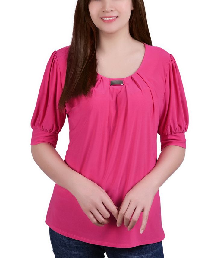 Blusa feminina manga curta balão NY Collection rosa tamanho pequeno médio