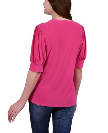 Blusa feminina manga curta balão NY Collection rosa tamanho pequeno médio