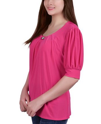 Blusa feminina manga curta balão NY Collection rosa tamanho pequeno médio
