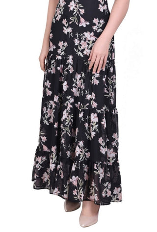 Vestido longo feminino NY Collection com alças finas e camadas, preto, tamanho grande