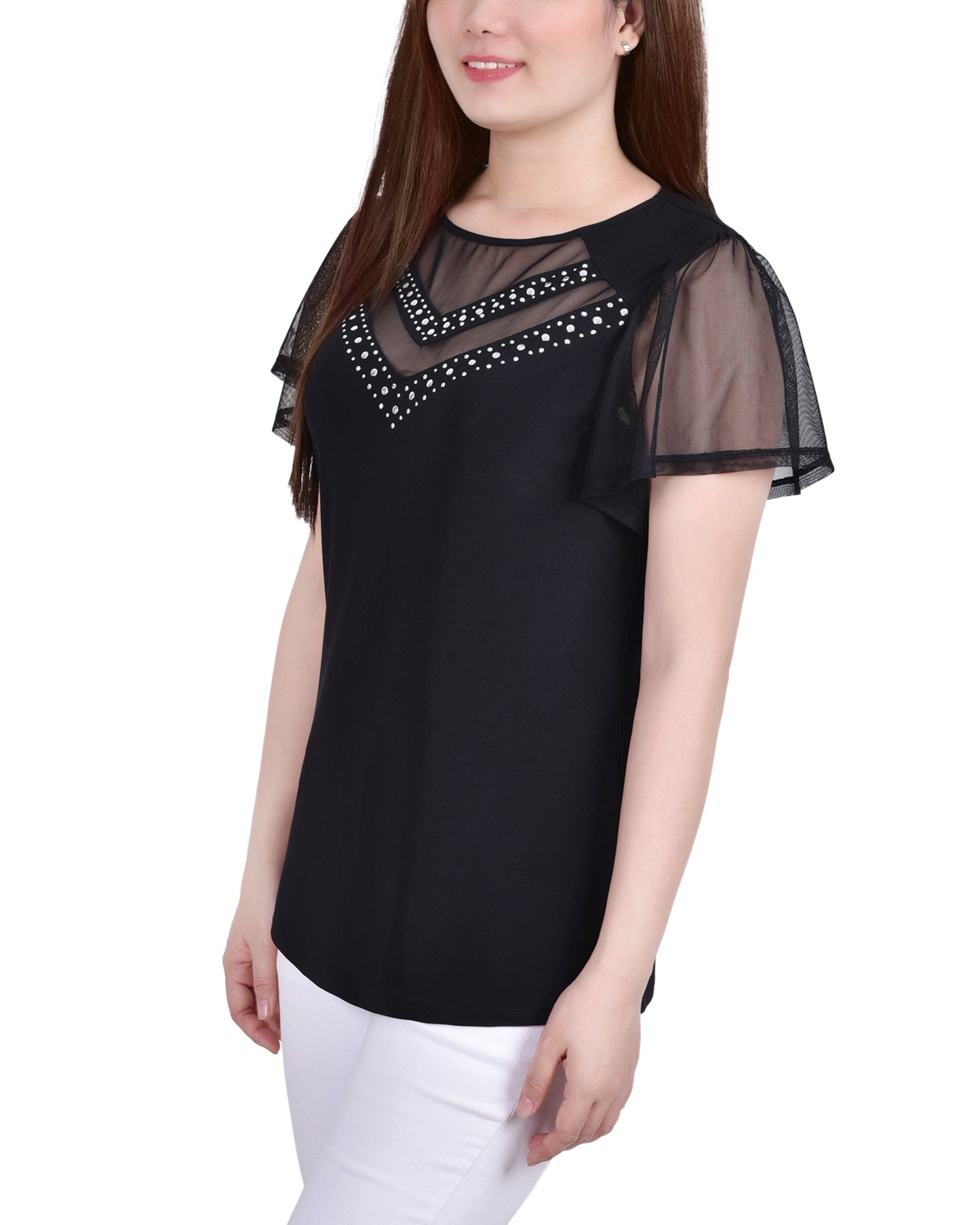 Top cravejado feminino NY Collection, preto, tamanho grande