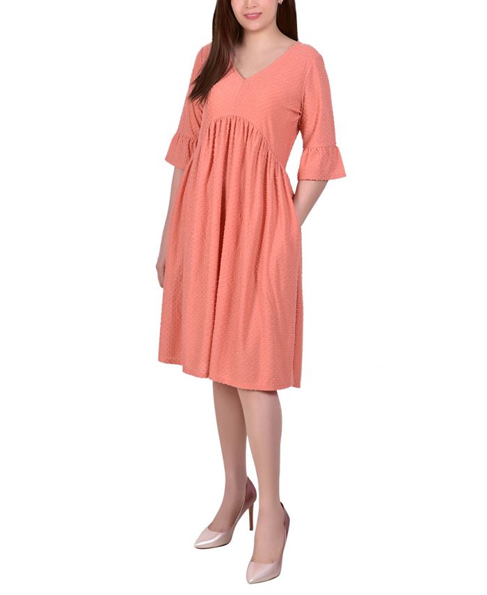 Vestido feminino NY Collection com manga cotovelo e bolinhas suíças, tamanho laranja, pequeno, extragrande