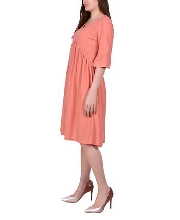 Vestido feminino NY Collection com manga cotovelo e bolinhas suíças, tamanho laranja, pequeno, extragrande