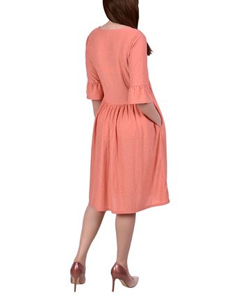 Vestido feminino NY Collection com manga cotovelo e bolinhas suíças, tamanho laranja, pequeno, extragrande