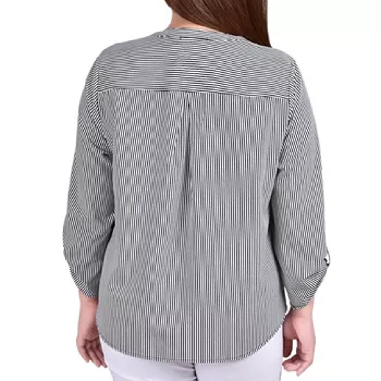 Blusa feminina NY Collection com manga 3/4 e decote em Y, tamanho 2X, branca
