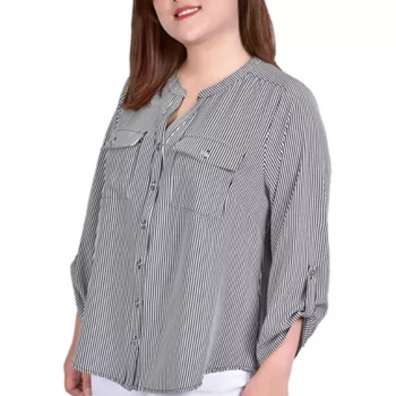 Blusa feminina NY Collection com manga 3/4 e decote em Y, tamanho 2X, branca