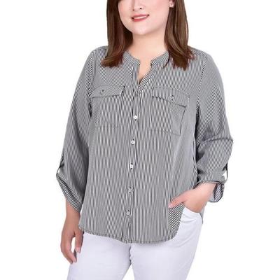 Blusa feminina NY Collection com manga 3/4 e decote em Y, tamanho 2X, branca