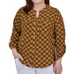 Blusa feminina NY Collection com manga 3/4 e decote em Y, amarela, tamanho 2X