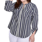 Blusa feminina NY Collection com manga 3/4 e decote em Y, azul, tamanho 2X
