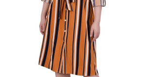 Vestido de camisa feminino NY Collection Roll Tab marrom tamanho pequeno médio