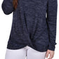 Blusa de malha com decote em V e manga comprida feminina NY Collection, azul, tamanho pequeno, médio