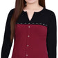 Blusa feminina NY Collection de manga comprida com tachas e decote dividido, tamanho pequeno, vermelho, tamanho extragrande