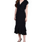 Vestido curto feminino NY Collection com mangas curtas e babados, gola alta, preto, tamanho grande