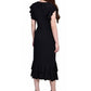 Vestido curto feminino NY Collection com mangas curtas e babados, gola alta, preto, tamanho grande