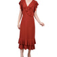 Vestido midi feminino NY Collection com mangas esvoaçantes e babados, tamanho pequeno e grande, vermelho