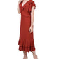 Vestido midi feminino NY Collection com mangas esvoaçantes e babados, tamanho pequeno e grande, vermelho