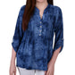 Blusa feminina NY Collection com manga 3/4 e decote em Y, azul, tamanho médio