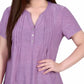 Blusa de malha jacquard feminina NY Collection, manga curta, gola Y, roxa, tamanho extragrande