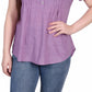 Blusa de malha jacquard feminina NY Collection, manga curta, gola Y, roxa, tamanho extragrande