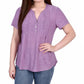 Blusa de malha jacquard feminina NY Collection, manga curta, gola Y, roxa, tamanho extragrande