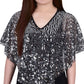 Top poncho feminino com lantejoulas frontais da NY Collection, cinza, tamanho pequeno, extragrande