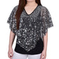 Top poncho feminino com lantejoulas frontais da NY Collection, cinza, tamanho pequeno, extragrande