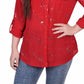 Blusa feminina NY Collection com aba dobrada e manga 3/4, vermelha, tamanho pequeno, extragrande
