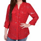 Blusa feminina NY Collection com aba dobrada e manga 3/4, vermelha, tamanho pequeno, extragrande