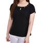 Blusa de malha feminina NY Collection com manga e gola grommet, preta, tamanho pequeno