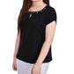 Blusa de malha feminina NY Collection com manga e gola grommet, preta, tamanho pequeno